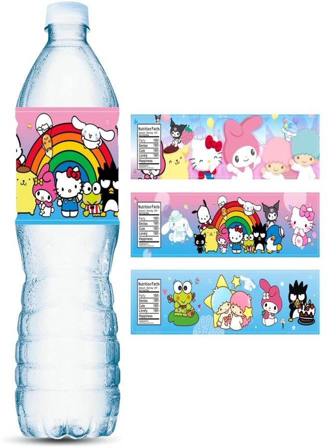 fancigo 24PCS Kitty and Friends Water Bottle Labels 8.5” x 2” - Image 1